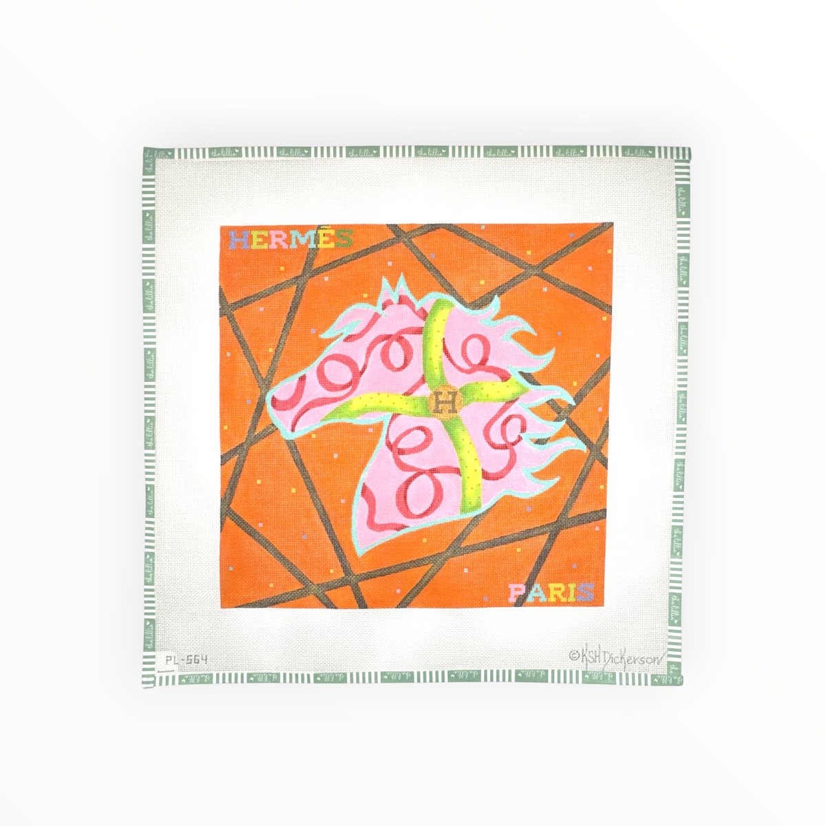 Hermes-Inspired Confetti Horse needlepoint canvas by Kate Dickerson, 18 mesh