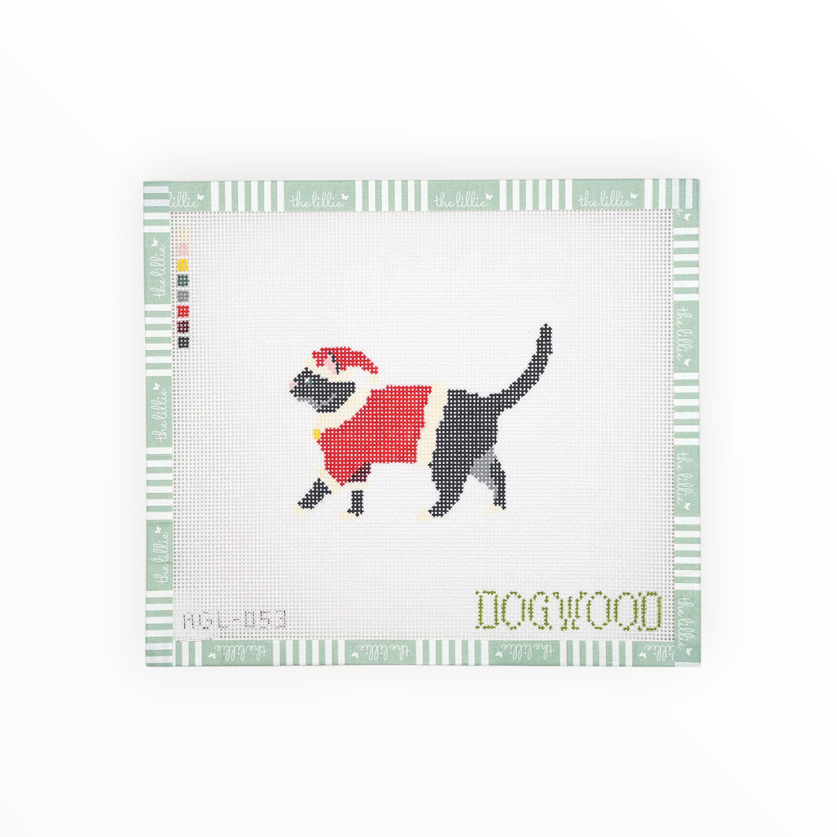 Santa Black Cat needlepoint canvas by Dogwood Needlepoint