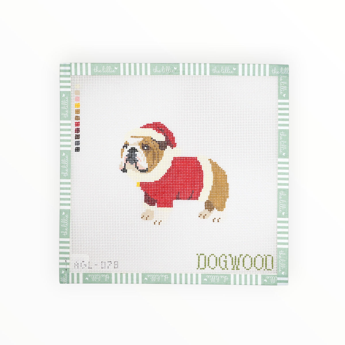 Santa Bulldog needlepoint canvas by Dogwood Needlepoint