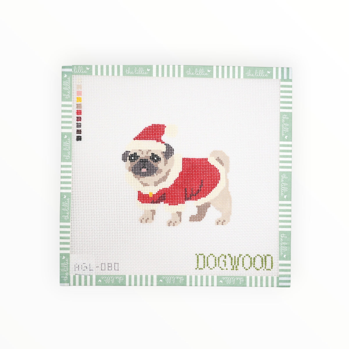 Santa Pug needlepoint canvas by Dogwood Needlepoint