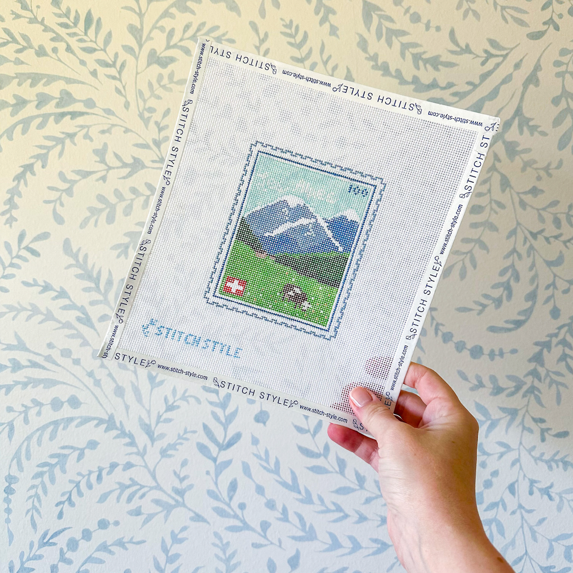 Swiss Alps Travel Stamp needlepoint canvas