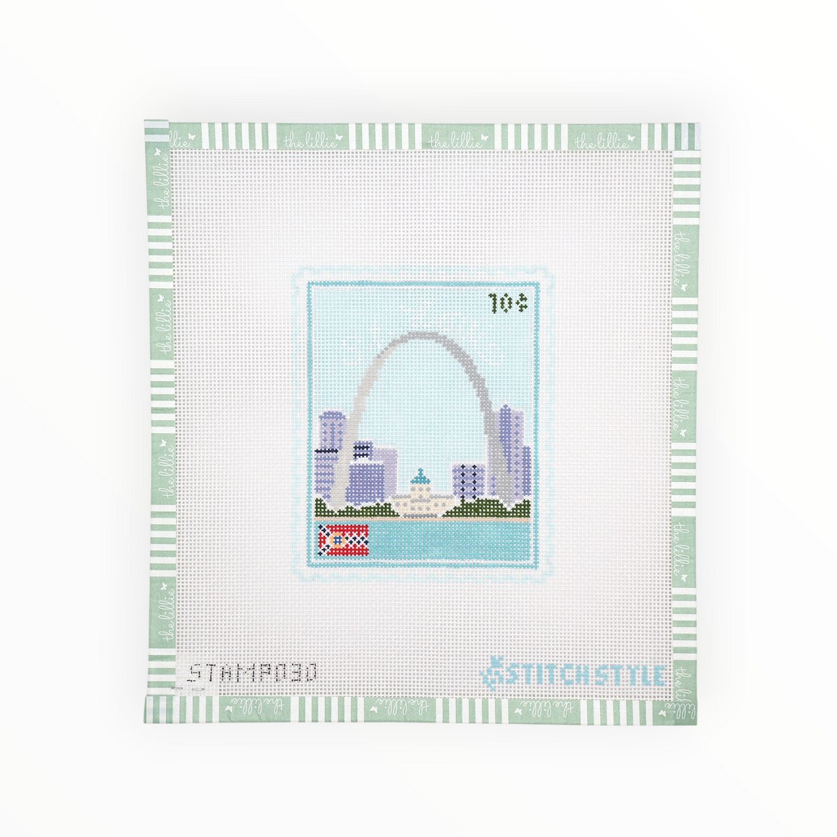 St Louis Travel Stamp needlepoint canvas by Stitch Style