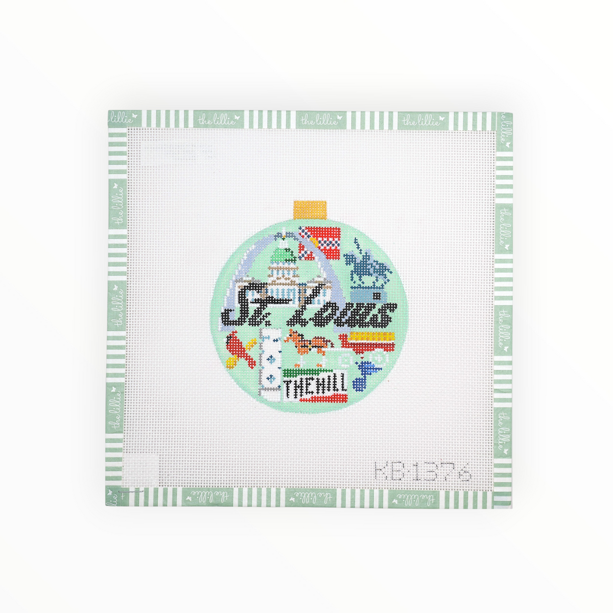 Travel Round – St. Louis needlepoint canvas by Bradley Needlepoint Company