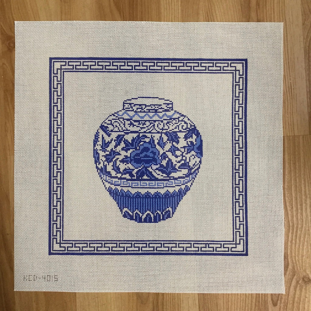 Blue Urn with Border | Needlepoint Canvas