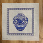 Blue Urn with Border | Needlepoint Canvas
