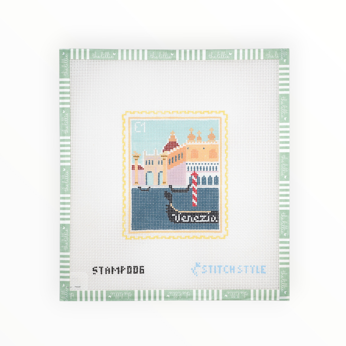 Venetian Gondola Travel Stamp needlepoint canvas by Stitch Style