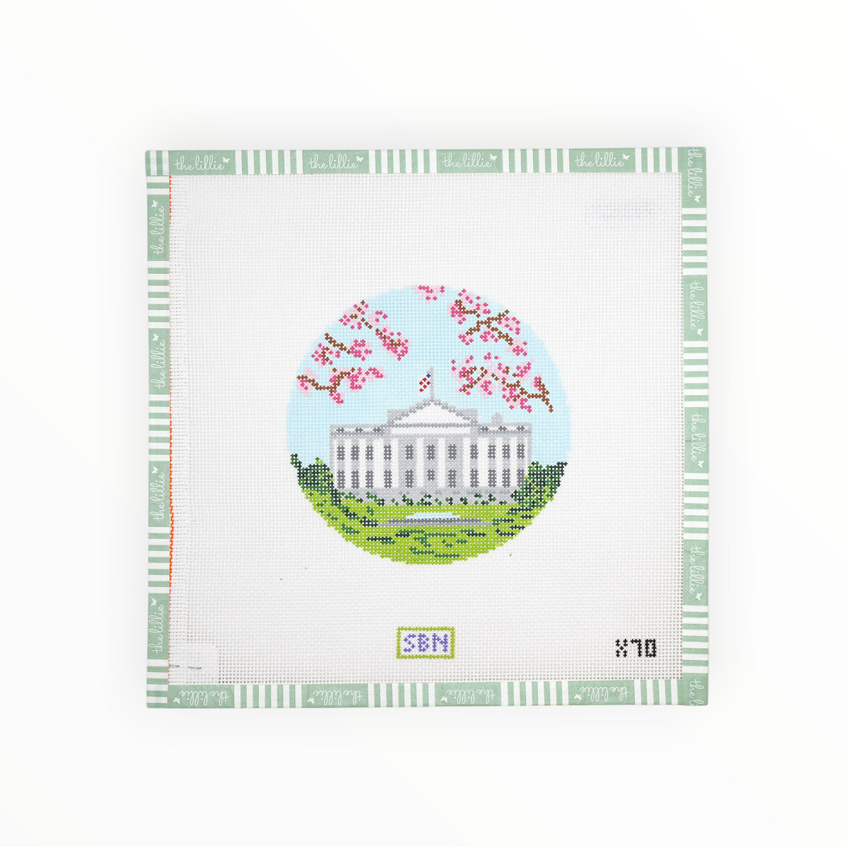 White House with Cherry Blossoms Ornament needlepoint canvas by Susan Battle Needlepoint
