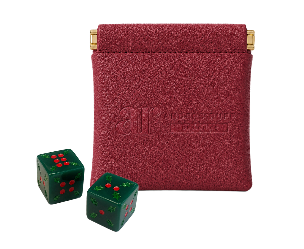 Dear Santa Christmas dice with cranberry snap-top pouch by Anders Ruff Design Co.