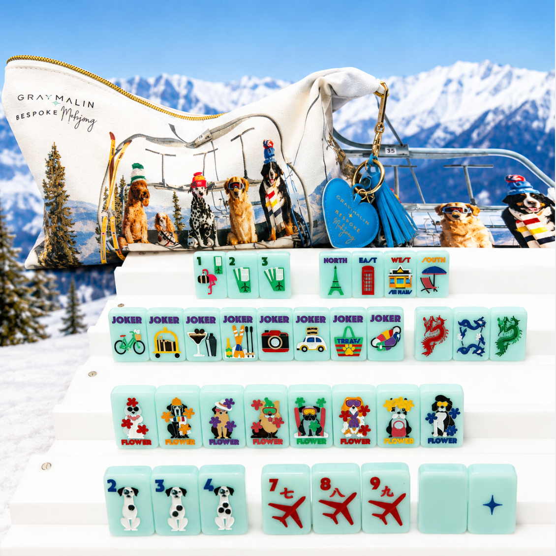 Bespoke X Gray Malin Getaway Dogs Mahjong Tiles - Icy Blue