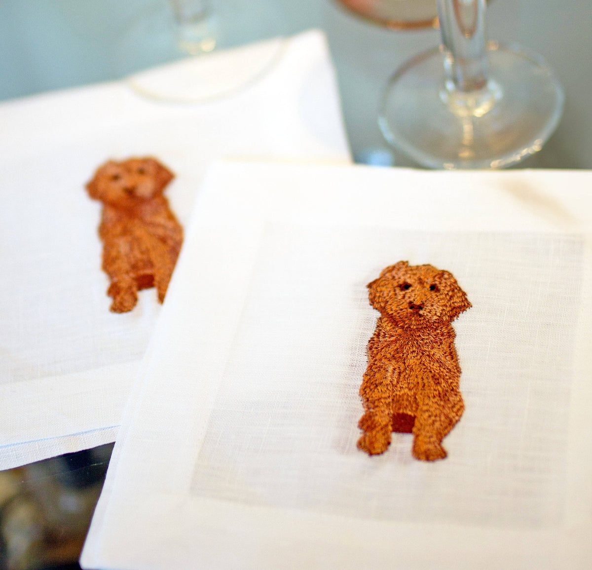 Embroidered Linen Cocktail Napkins - Cavapoo