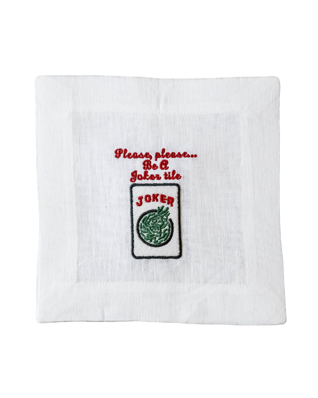 Embroidered Linen Cocktail Napkins - Mahjong