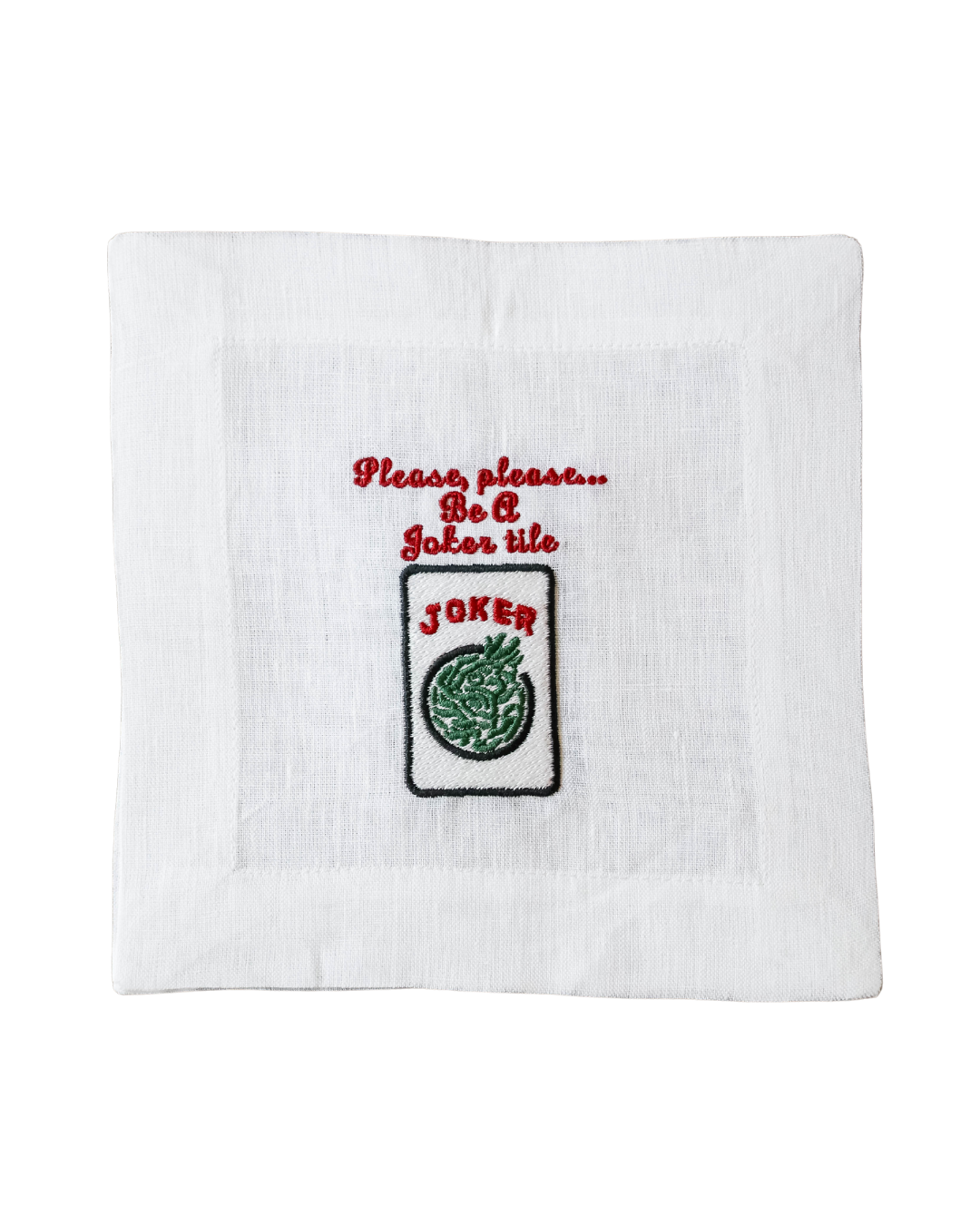 Embroidered Linen Cocktail Napkins - Mahjong