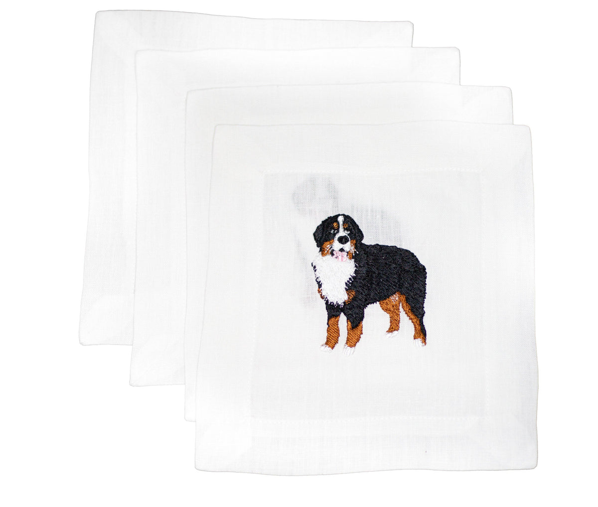 Embroidered Linen Cocktail Napkins - Bernese Mountain Dog