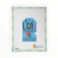 La Guardia New York Retro Travel Tag needlepoint canvas by Hedgehog Needlepoint, 18 mesh