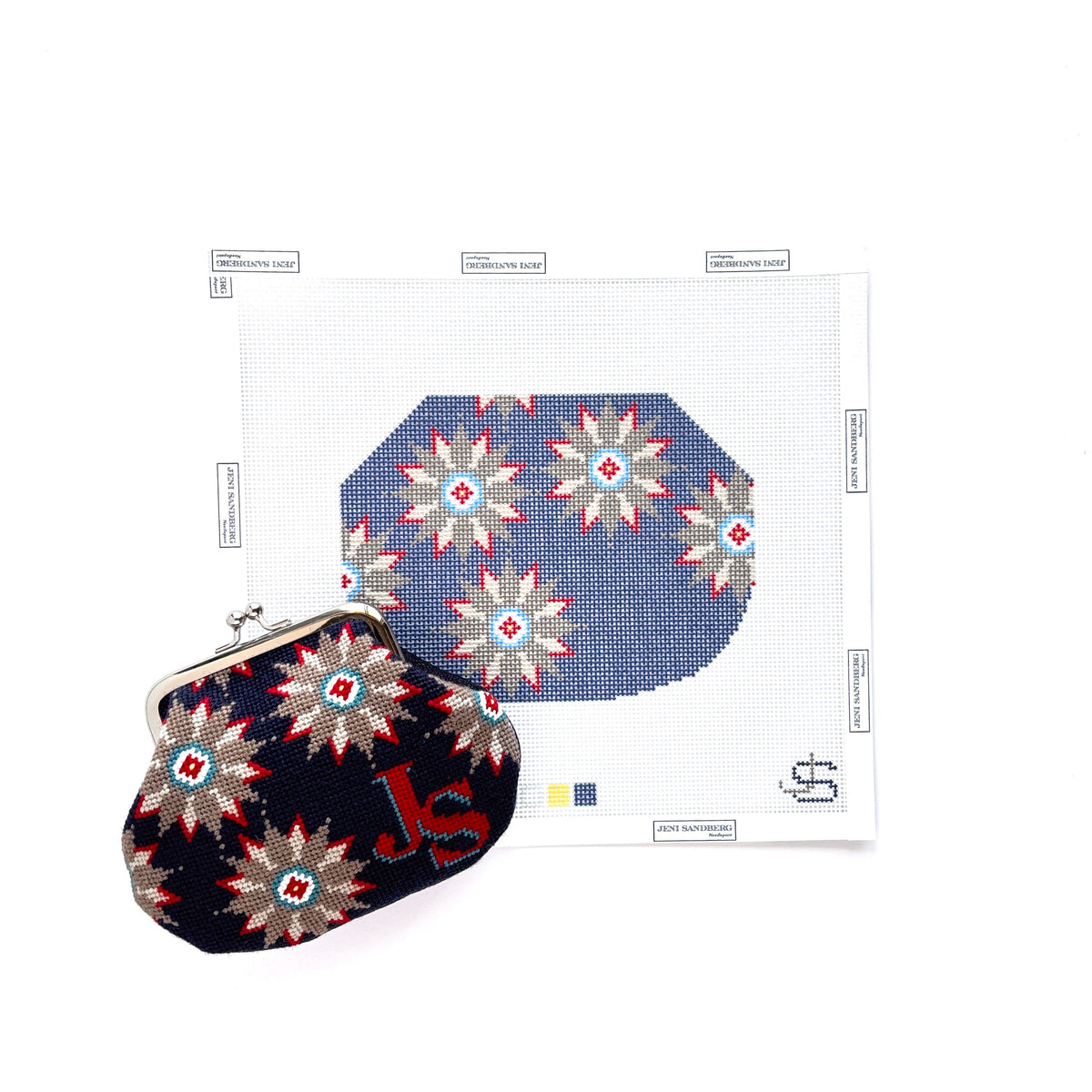 Star Kiss Lock Bag – Red Blue Brown needlepoint canvas