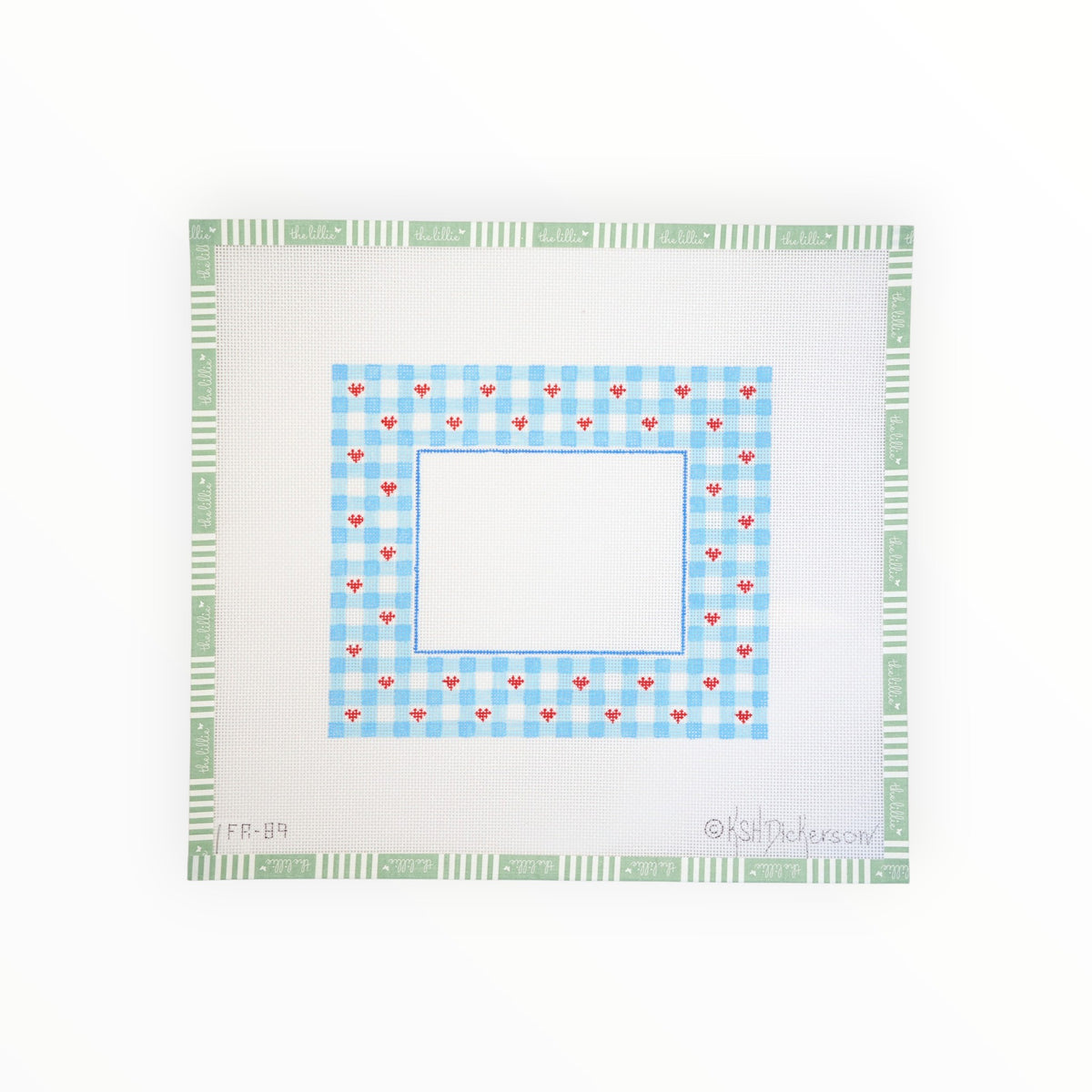 Frame – Blue Gingham w/ Red Hearts – Rectangle | Needlepoint Canvas