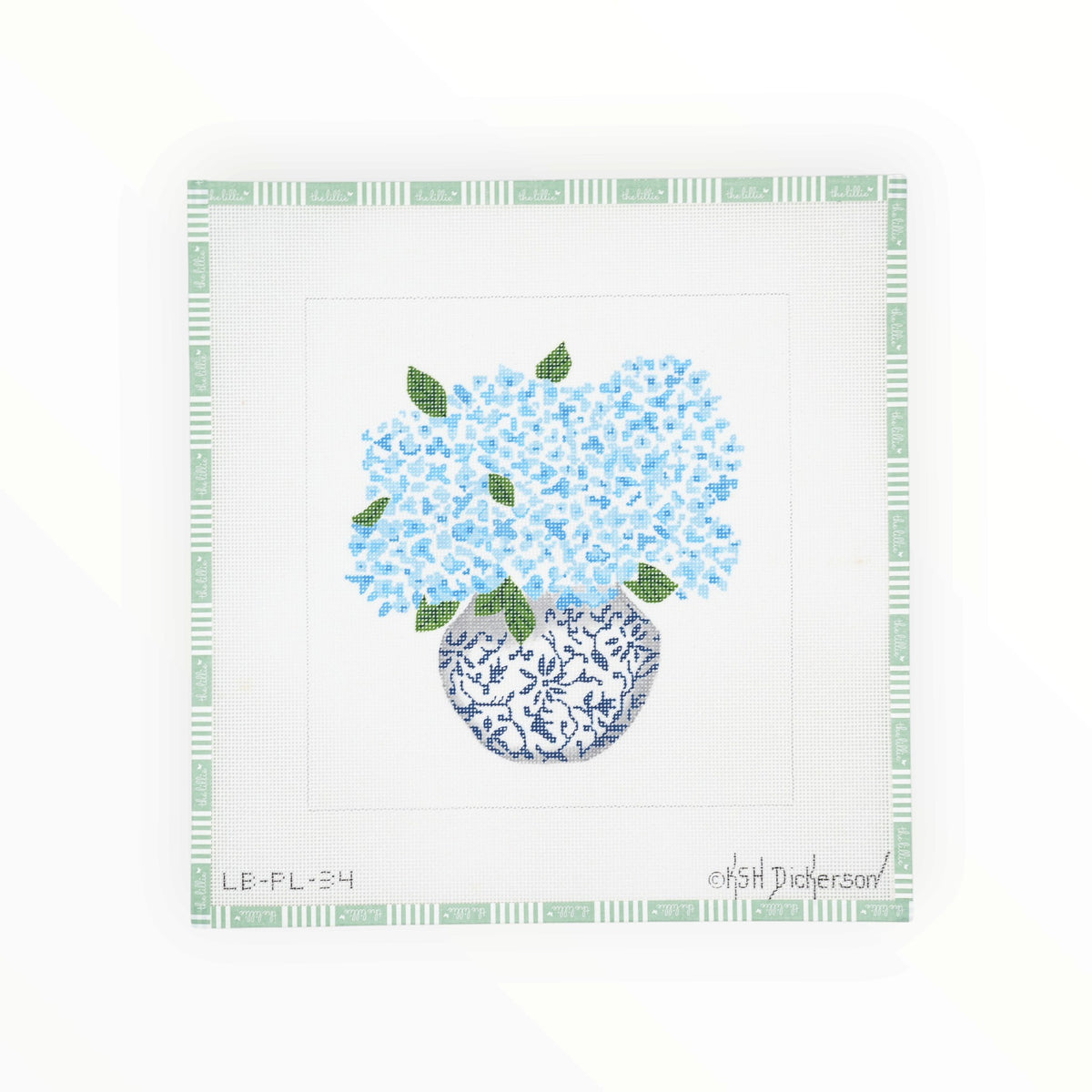 Blue Chinoiserie Pot w/ Blue Hydrangeas | Needlepoint Canvas