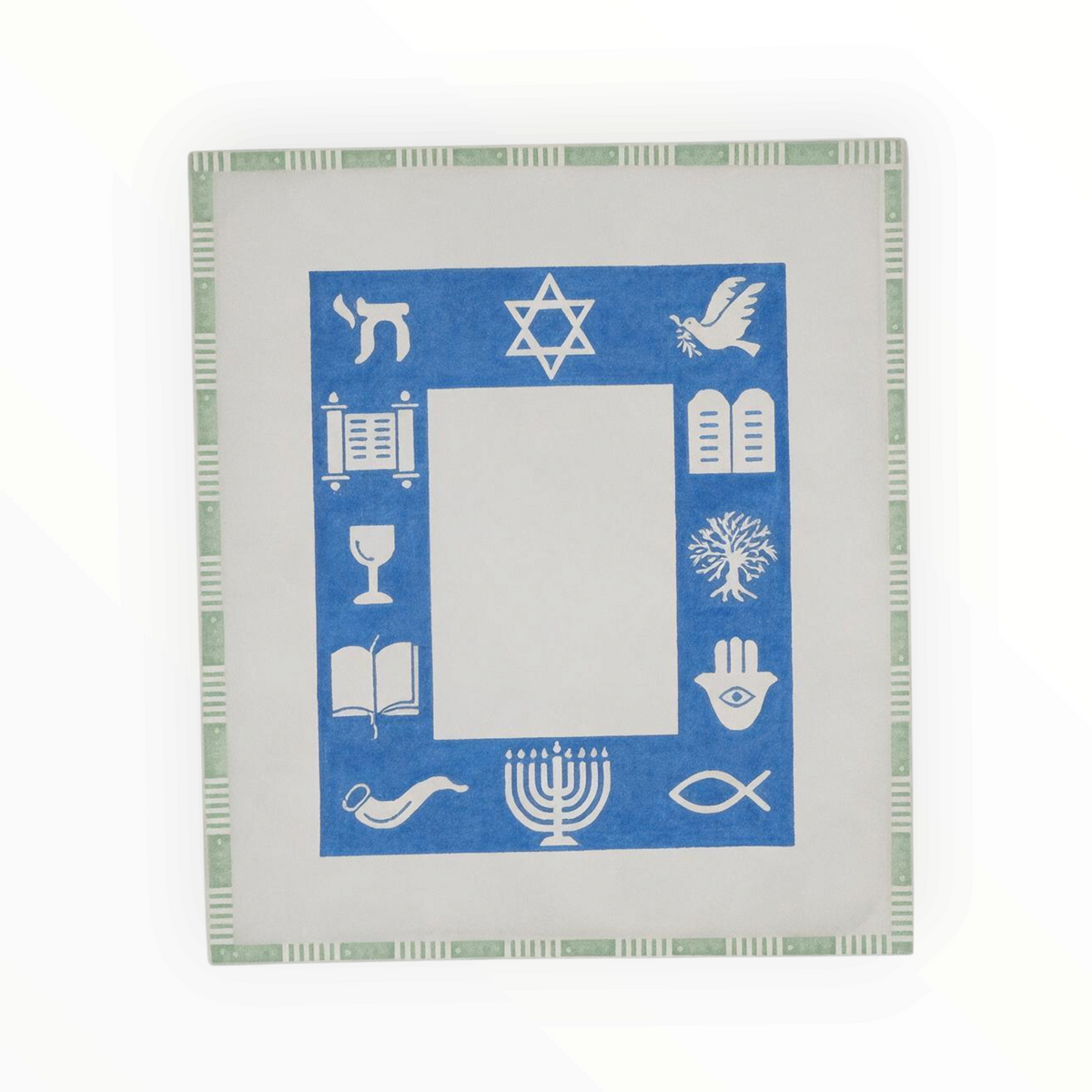 Picture Frame Judaic Symbols needlepoint canvas by Kate Dickerson, 18 mesh