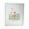 Summer Stroll – Blue Gingham Girl w/ Champagne & Lighthouse needlepoint canvas by Kate Dickerson, 18 mesh