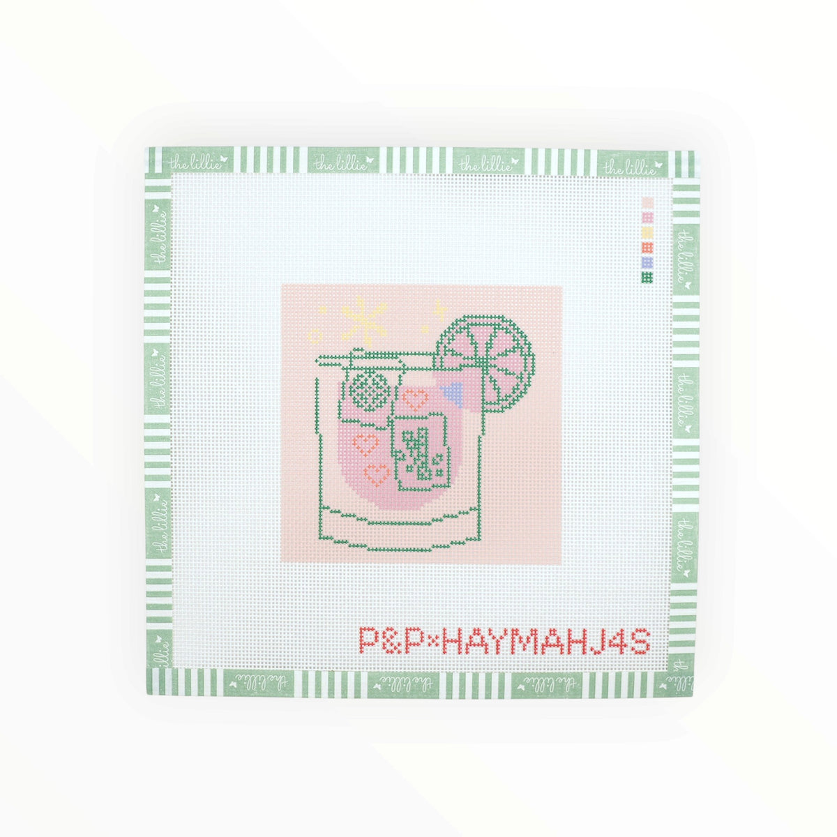 Pink Mahjong Cocktail Coaster needlepoint canvas by Penny & Penny