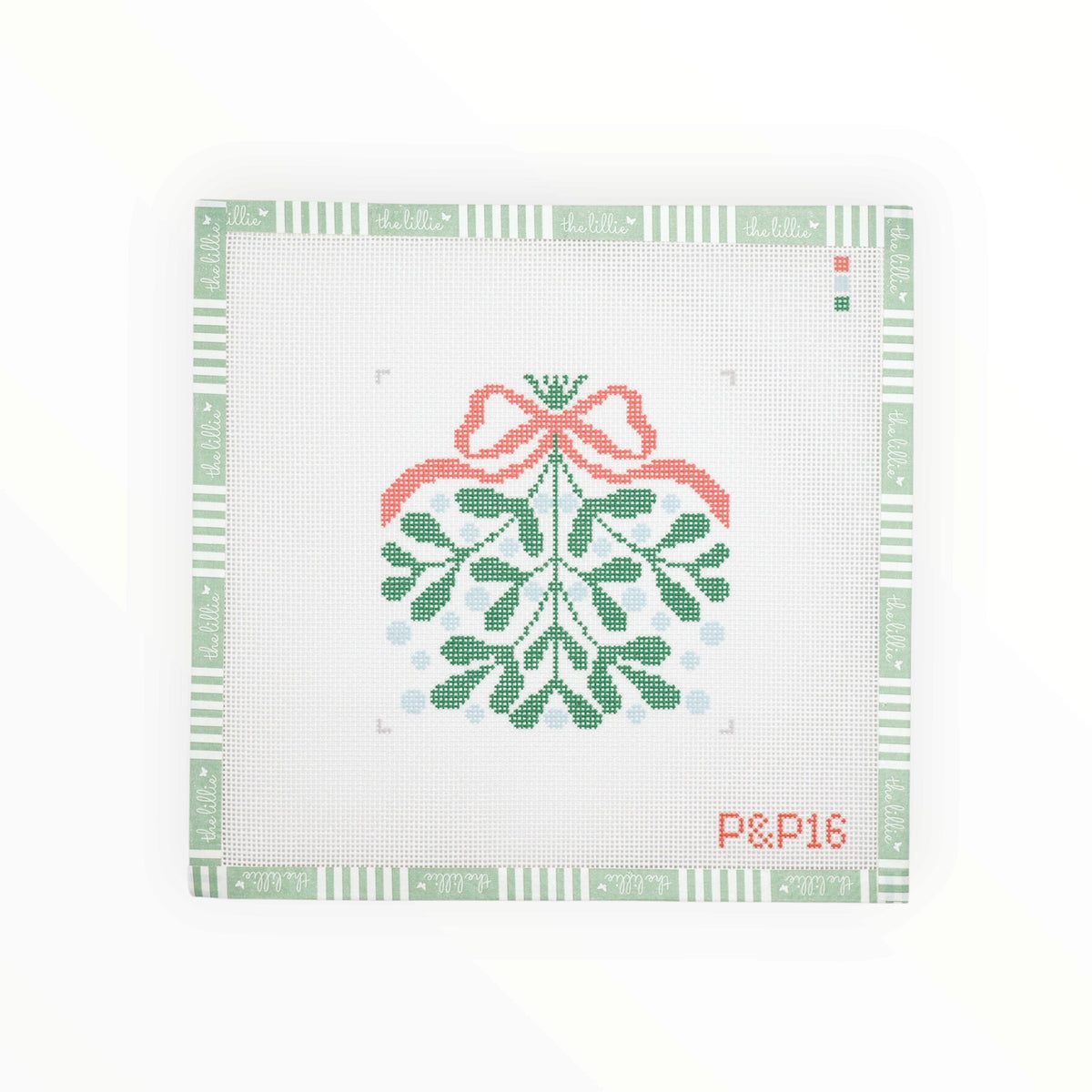Red Bow Mistletoe Coaster needlepoint canvas by Penny & Penny