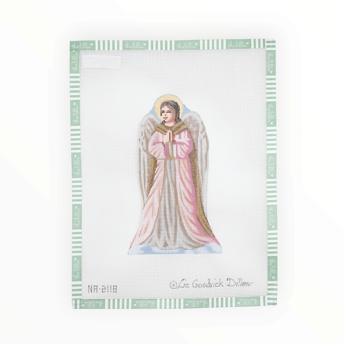 Pink Angel Nativity Doll needlepoint canvas by Liz Goodrick-Dillon, 18 mesh