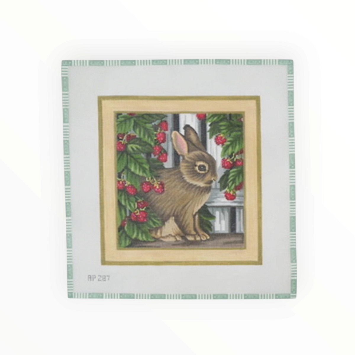 Bunny in Raspberry Patch needlepoint canvas by Tapestry Tent, 13 mesh